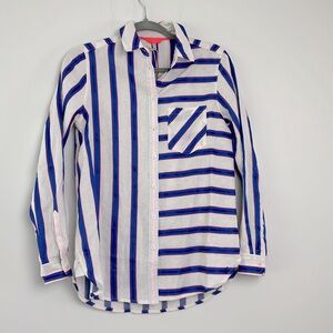 Joules| Lorena Striped Long Line Woven Shirt Blue Coral Button Front NWT sz 4